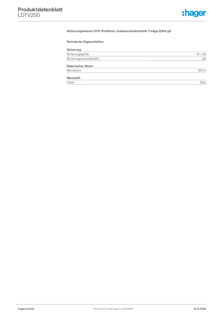 Bild Hager Produktdatenblatt LDTV200 | Hager Deutschland