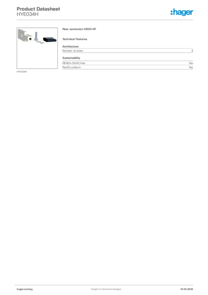 Image Hager Product data sheet HYE034H  | Hager