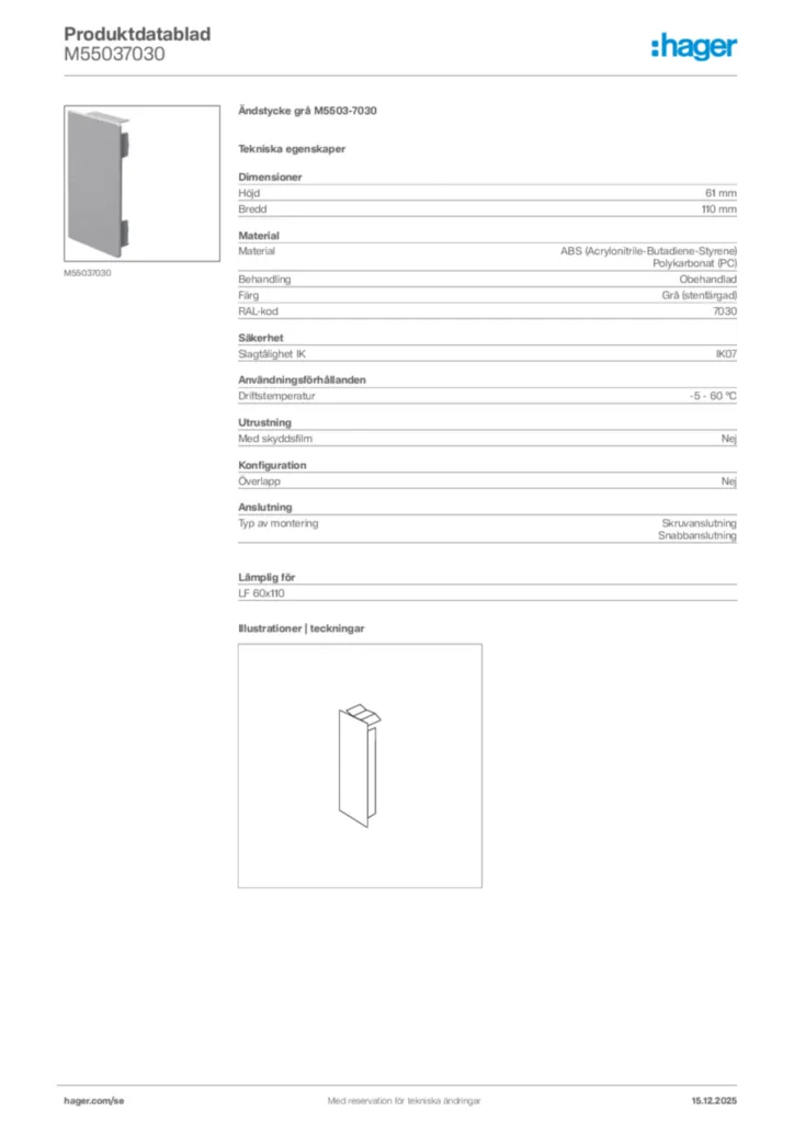 Bild Hager Produktdatablad M55037030 | Hager Sverige