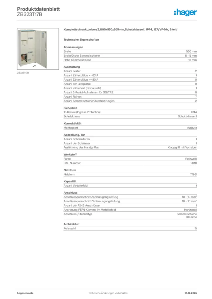 Bild Hager Produktdatenblatt ZB323T17B | Hager Deutschland