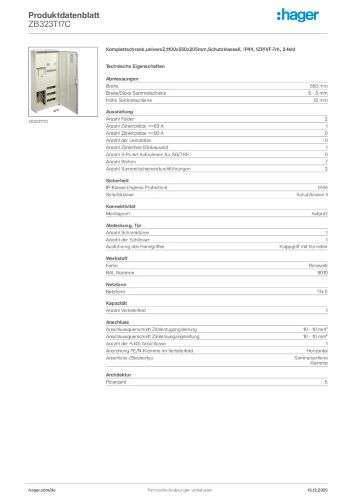 Bild Hager Produktdatenblatt ZB323T17C | Hager Deutschland