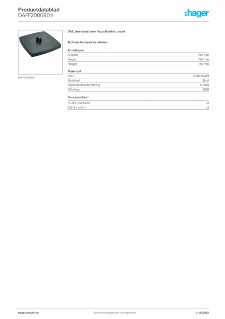Afbeelding Hager Productdatablad DAFF20009011 | Hager Belgium