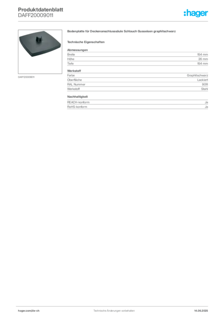 Bild Hager Produktdatenblatt DAFF20009011 | Hager Schweiz