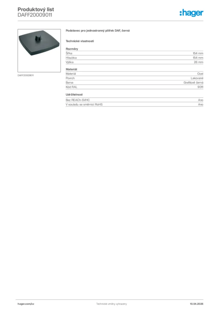 Obrázek Hager Product data sheet DAFF20009011 | Hager