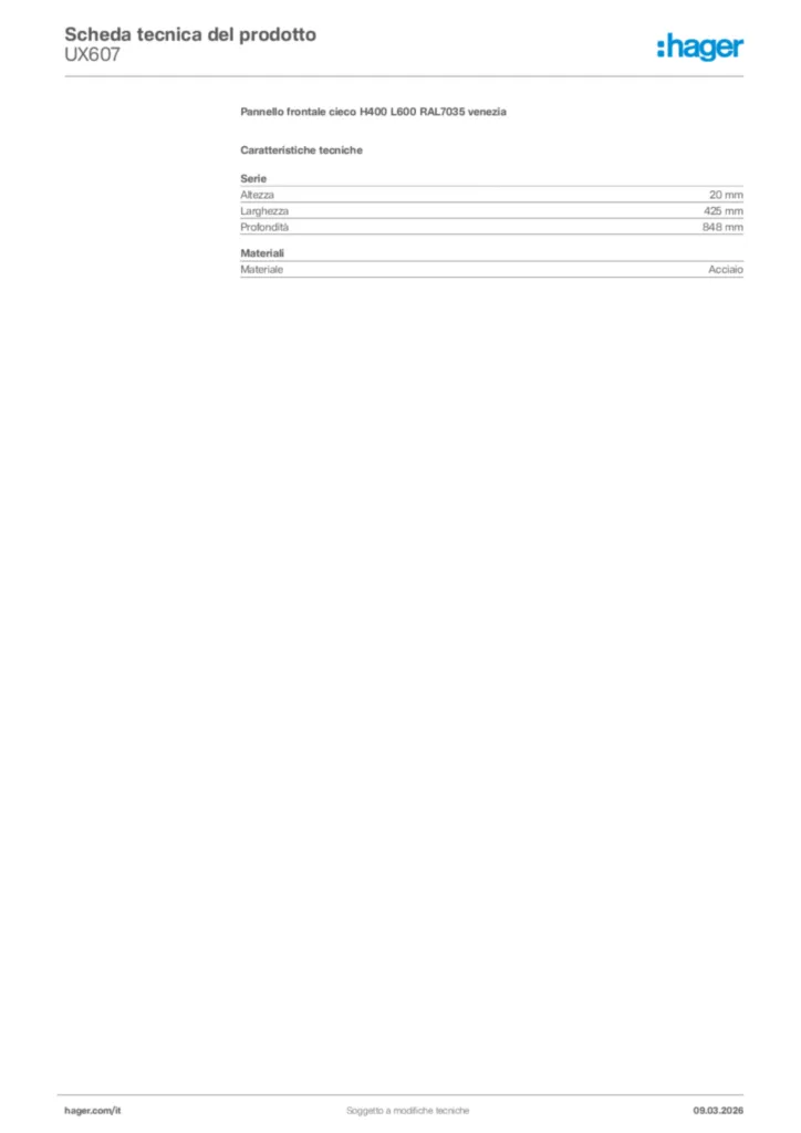 Immagine Hager Scheda tecnica del prodotto UX607 | Hager Italia