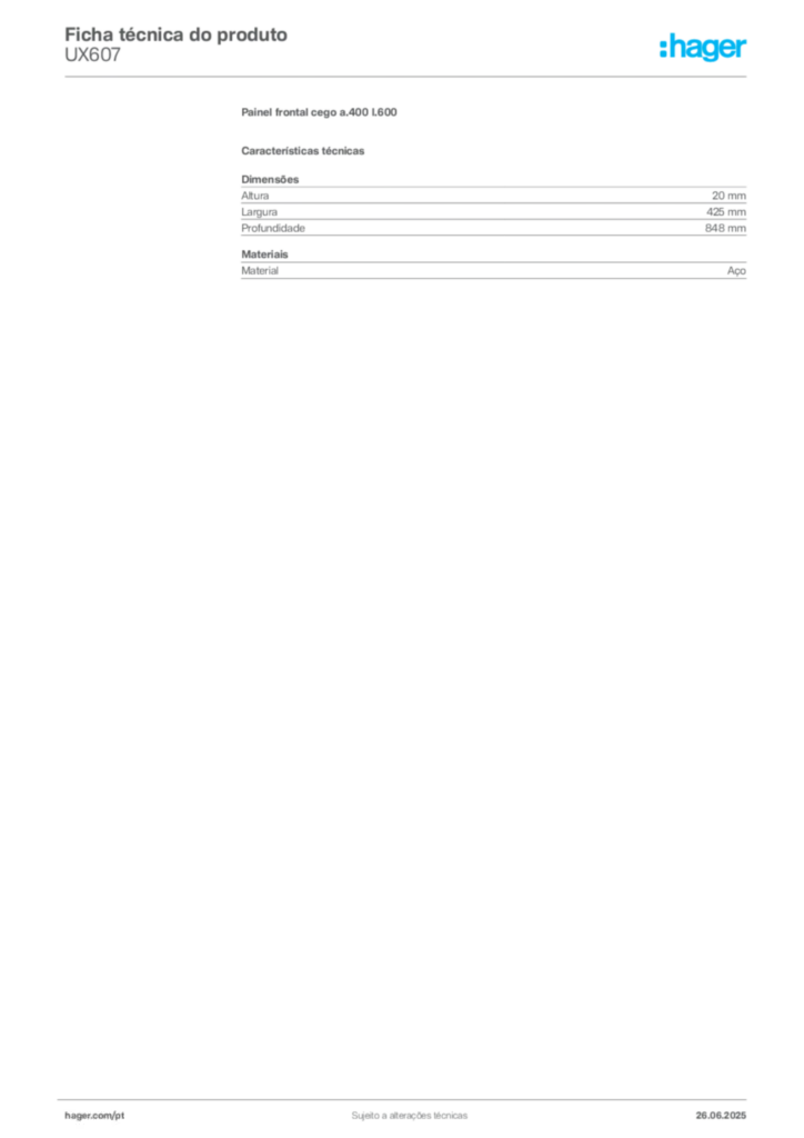 Imagem Hager Ficha técnica do produto UX607 | Hager Portugal