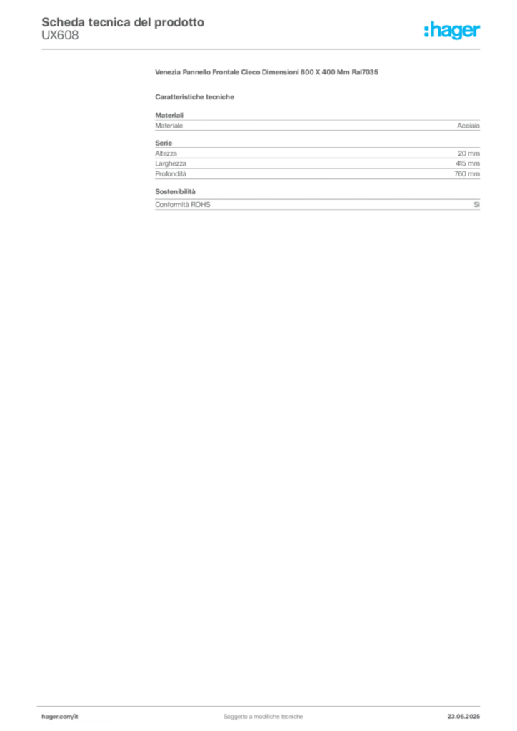 Immagine Hager Scheda tecnica del prodotto UX608 | Hager Italia
