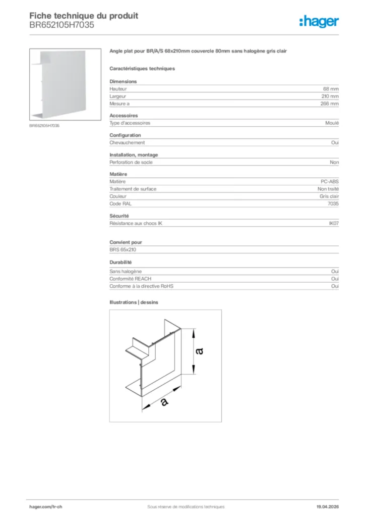 Image Hager Fiche technique du produit BR652105H7035 | Hager Suisse