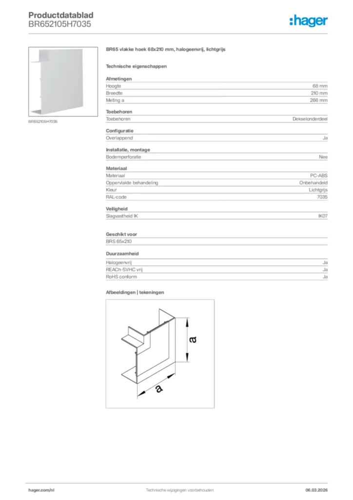 Afbeelding Hager Productdatablad BR652105H7035 | Hager Nederland