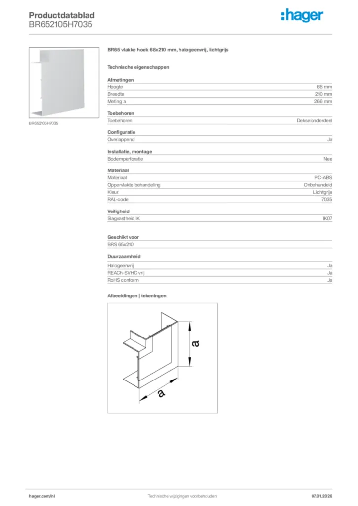 Afbeelding Hager Productdatablad BR652105H7035 | Hager Nederland