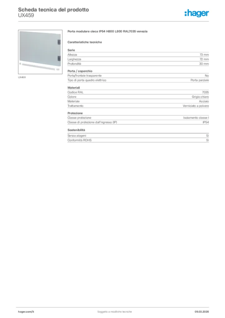 Immagine Hager Scheda tecnica del prodotto UX459 | Hager Italia