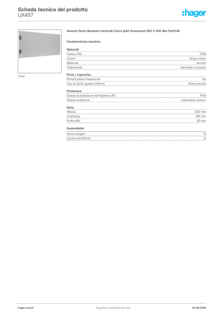 Immagine Hager Scheda tecnica del prodotto UX457 | Hager Italia