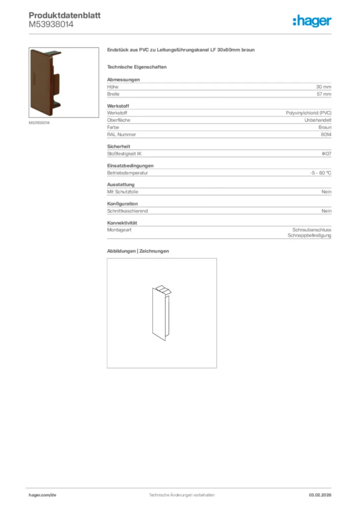 Bild Hager Produktdatenblatt M53938014 | Hager Deutschland