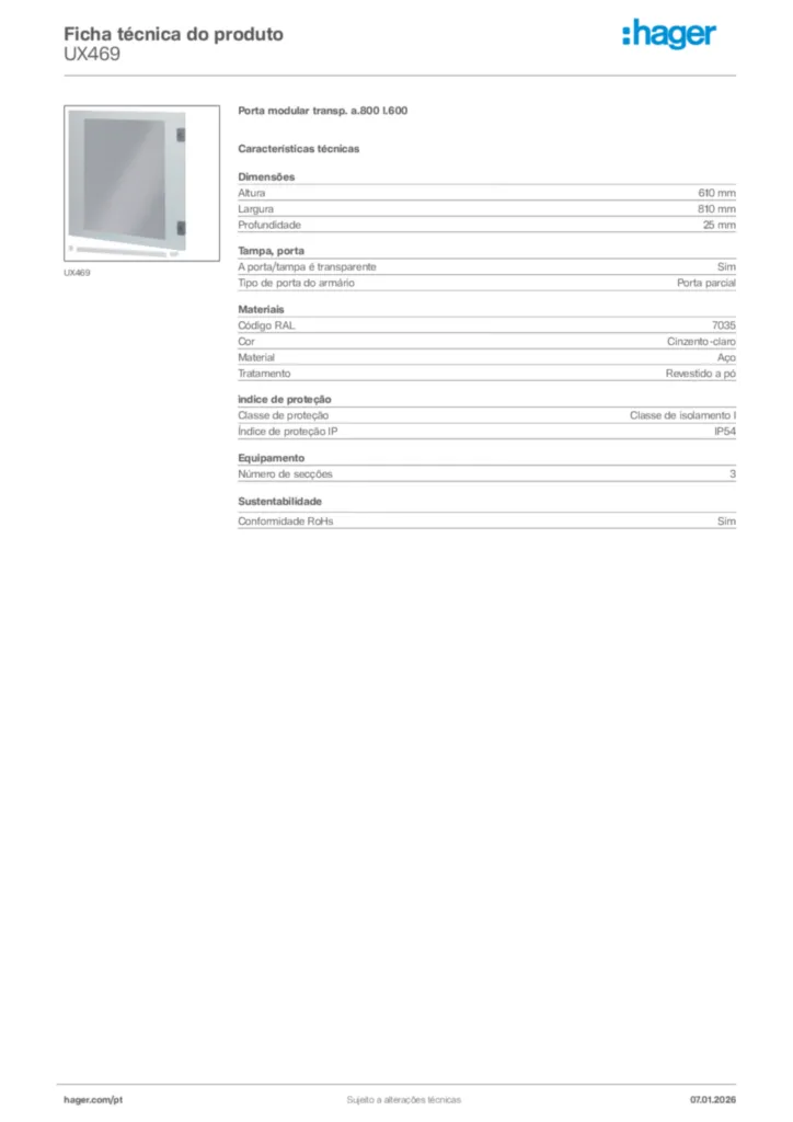 Imagem Hager Ficha técnica do produto UX469 | Hager Portugal