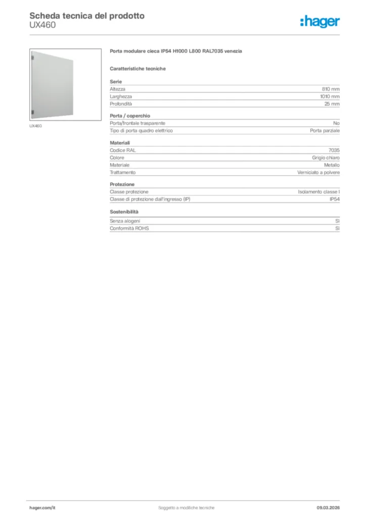 Immagine Hager Scheda tecnica del prodotto UX460 | Hager Italia