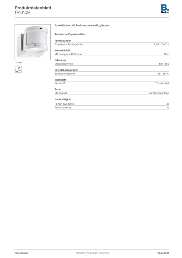 Bild Berker Produktdatenblatt 1740109 | Hager Deutschland