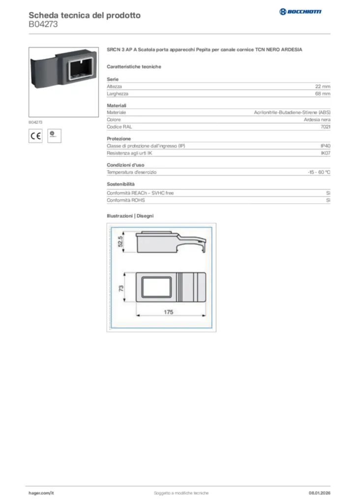 Immagine Bocchiotti Scheda tecnica del prodotto B04273 | Hager Italia