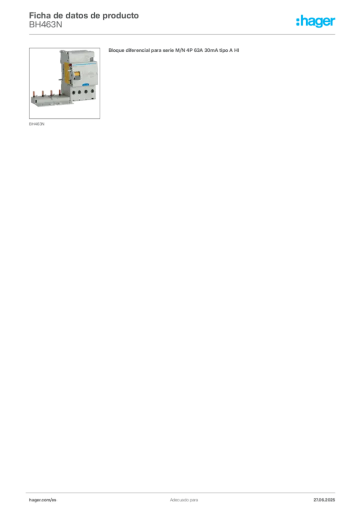 Imagen Hager Ficha de datos de producto BH463N | Hager España