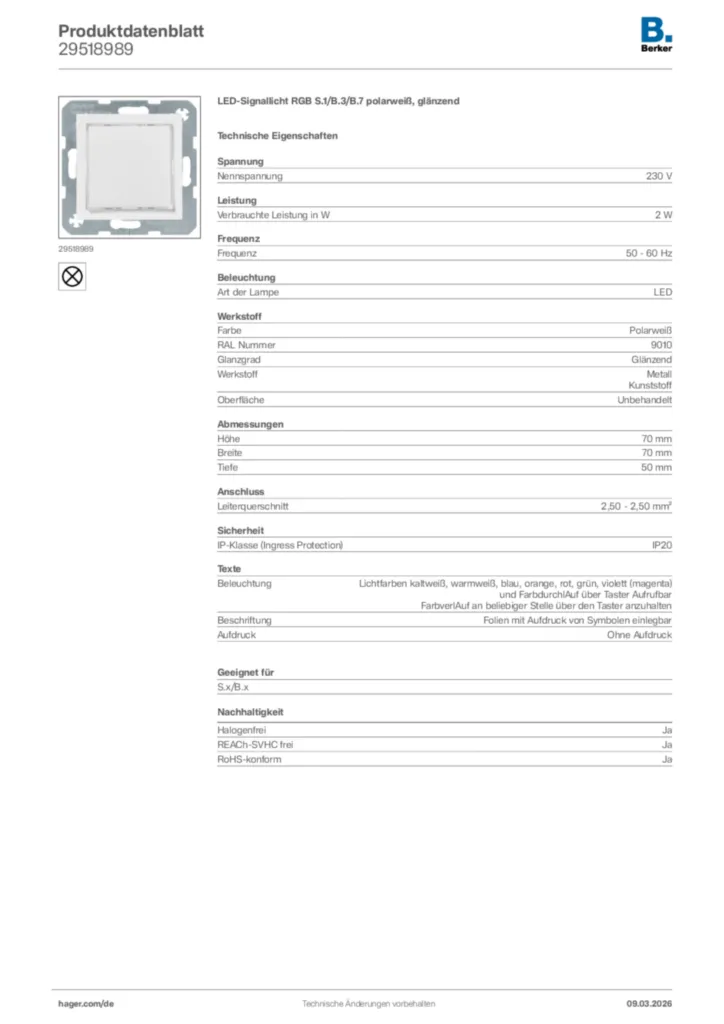 Bild Berker Produktdatenblatt 29518989 | Hager Deutschland