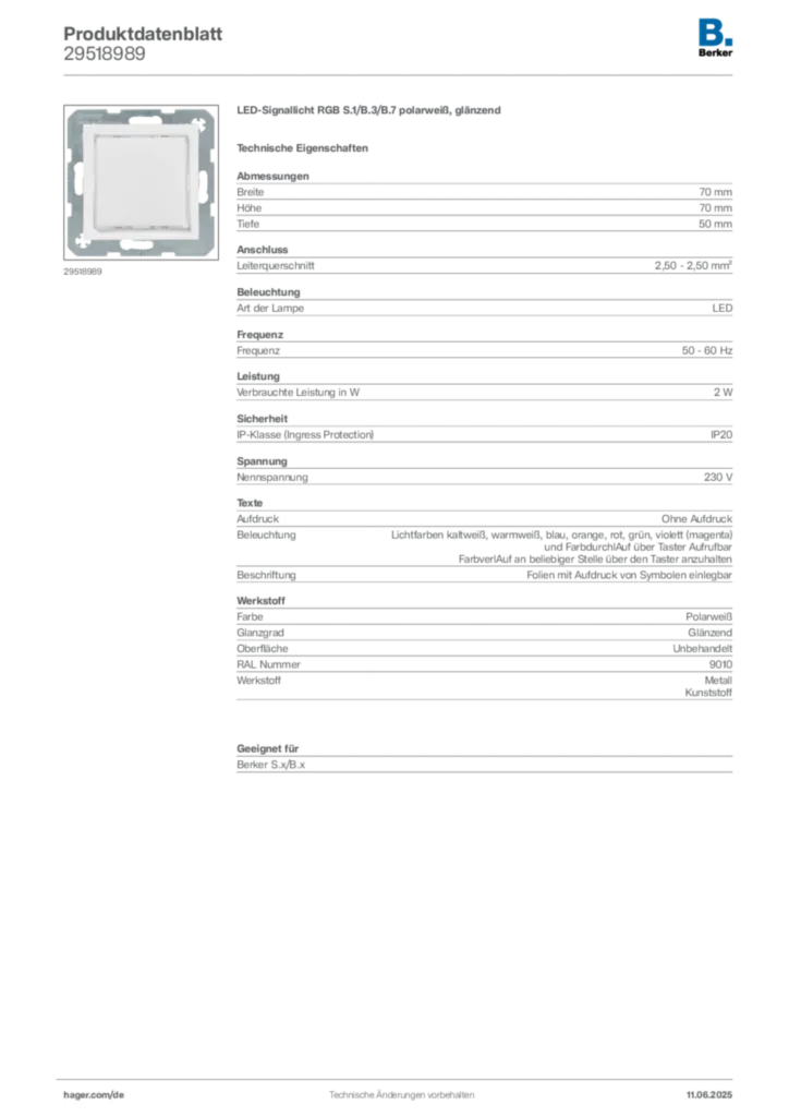 Bild Berker Produktdatenblatt 29518989 | Hager Deutschland
