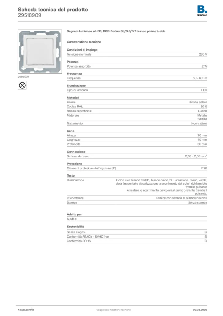 Immagine Berker Scheda tecnica del prodotto 29518989 | Hager Italia