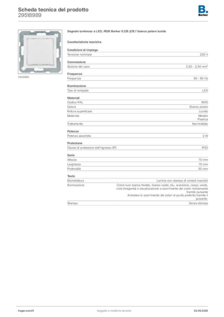 Immagine Berker Scheda tecnica del prodotto 29518989 | Hager Italia