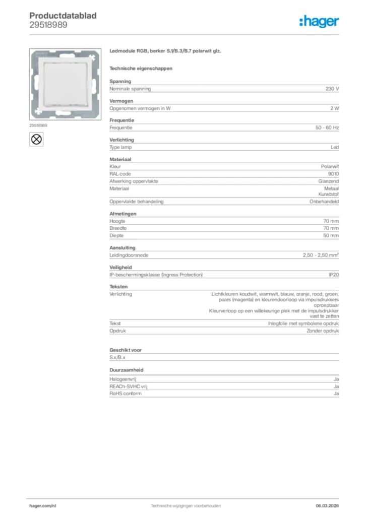 Afbeelding Hager Productdatablad 29518989 | Hager Nederland