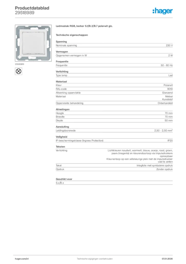 Afbeelding Hager Productdatablad 29518989 | Hager Nederland