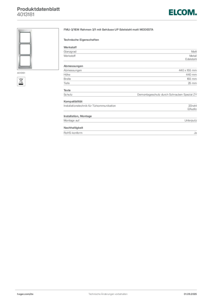 Elcom Produktdatenblatt 4013181