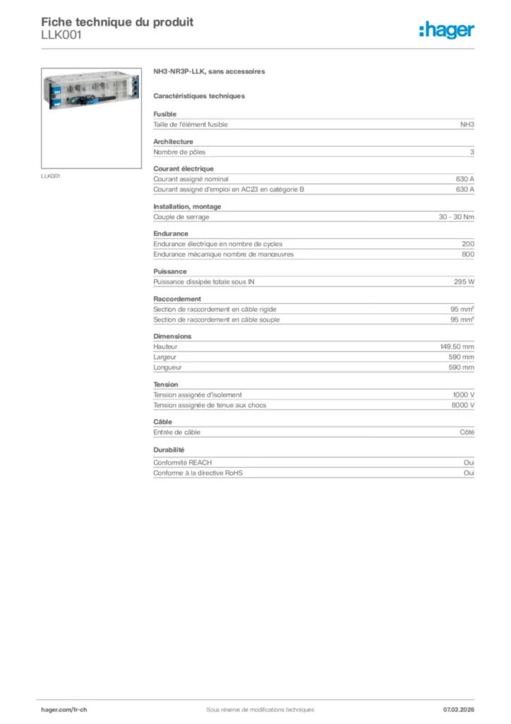 Image Hager Fiche technique du produit LLK001 | Hager Suisse