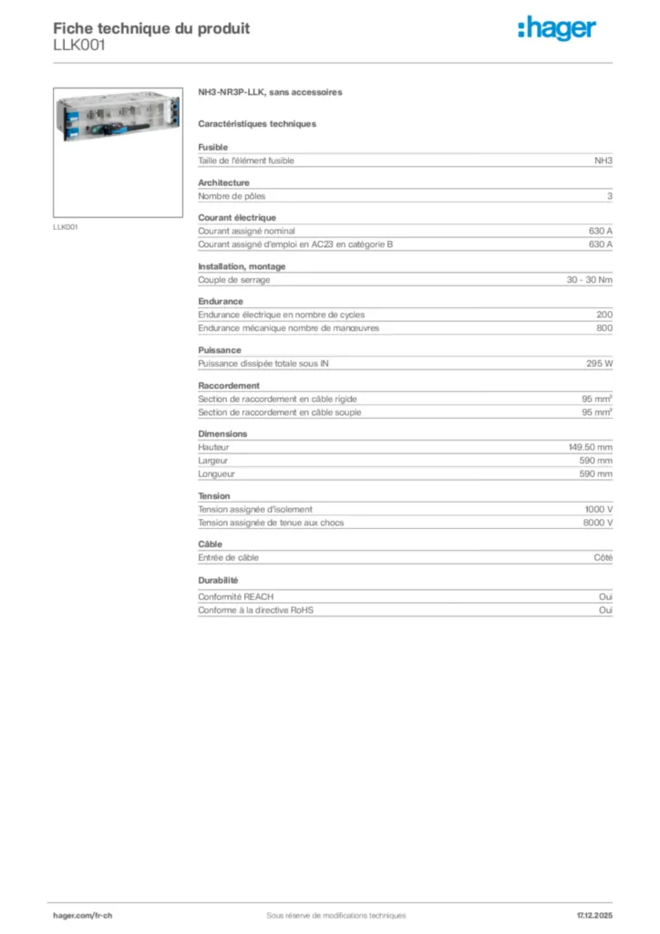 Image Hager Fiche technique du produit LLK001 | Hager Suisse