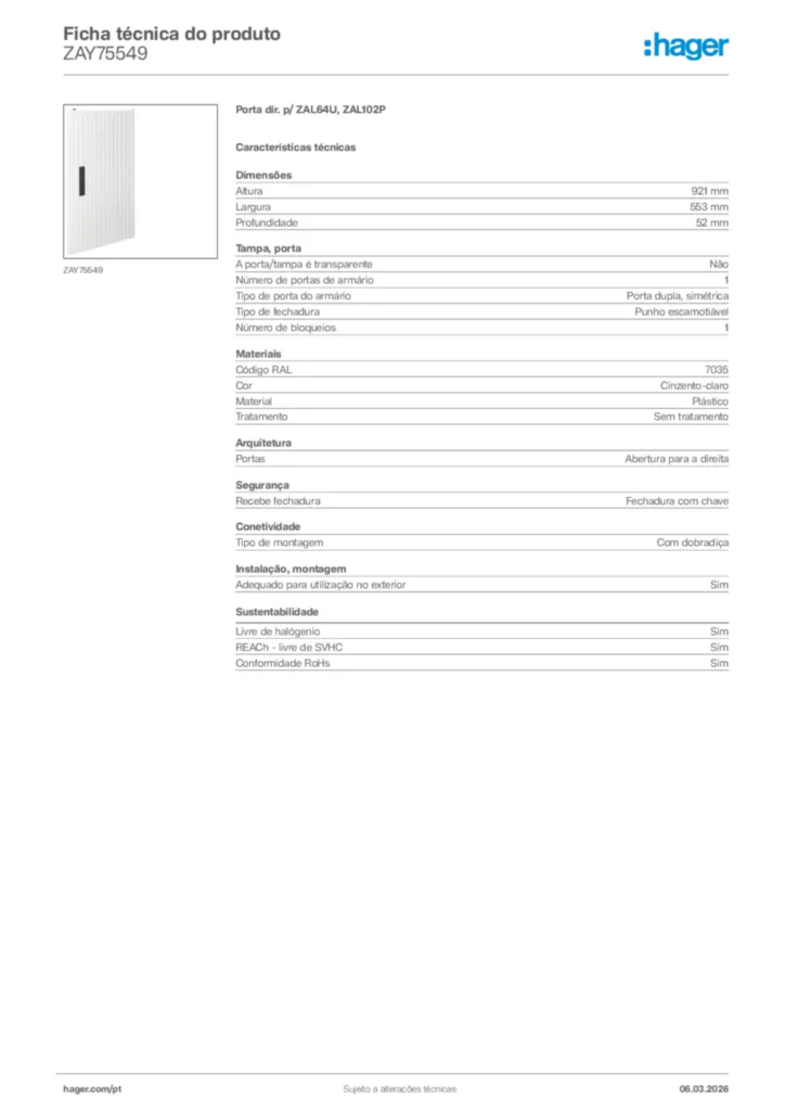 Imagem Hager Ficha técnica do produto ZAY75549 | Hager Portugal