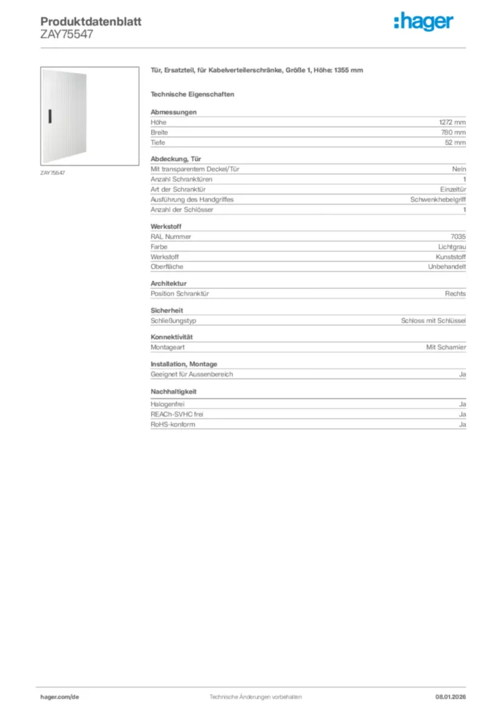 Bild Hager Produktdatenblatt ZAY75547 | Hager Deutschland