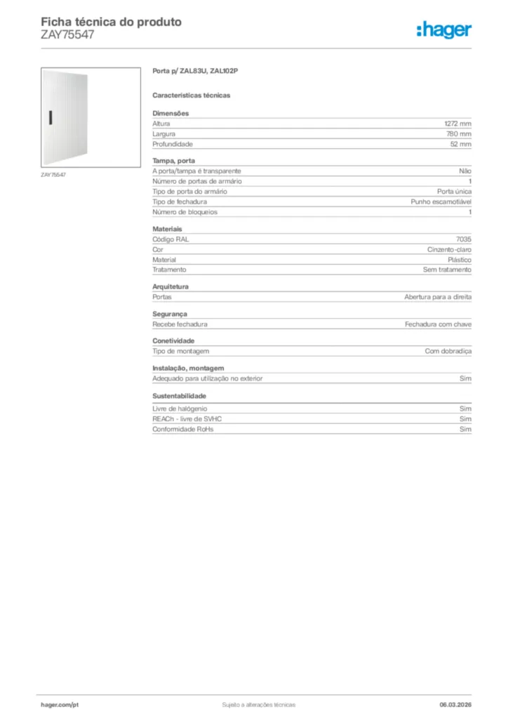 Imagem Hager Ficha técnica do produto ZAY75547 | Hager Portugal