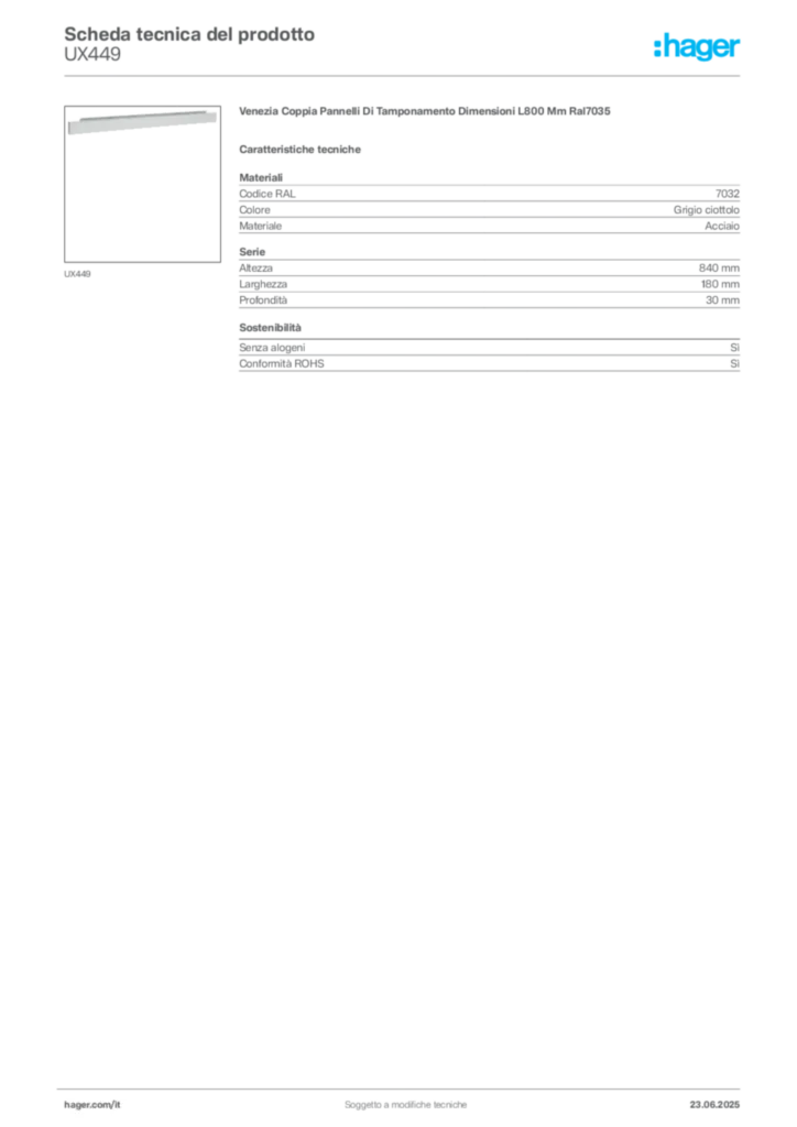 Immagine Hager Scheda tecnica del prodotto UX449 | Hager Italia