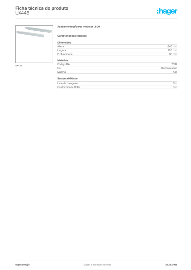 Imagem Hager Ficha técnica do produto UX448 | Hager Portugal