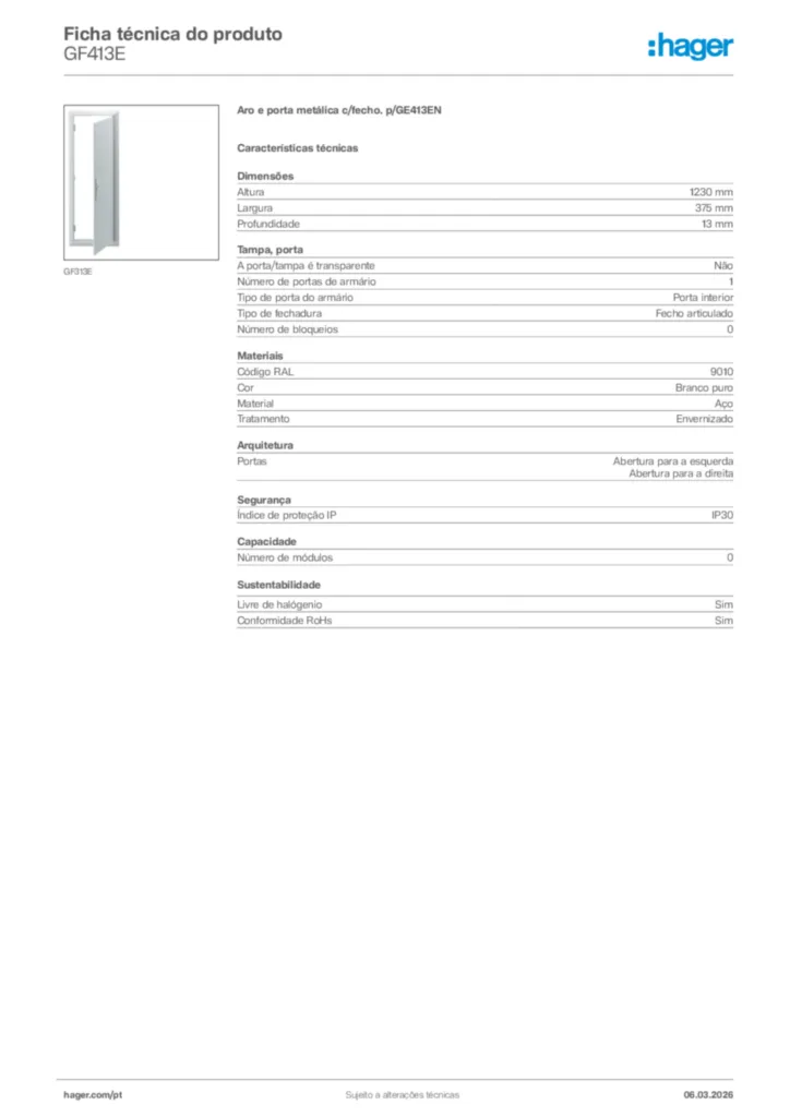 Imagem Hager Ficha técnica do produto GF413E | Hager Portugal
