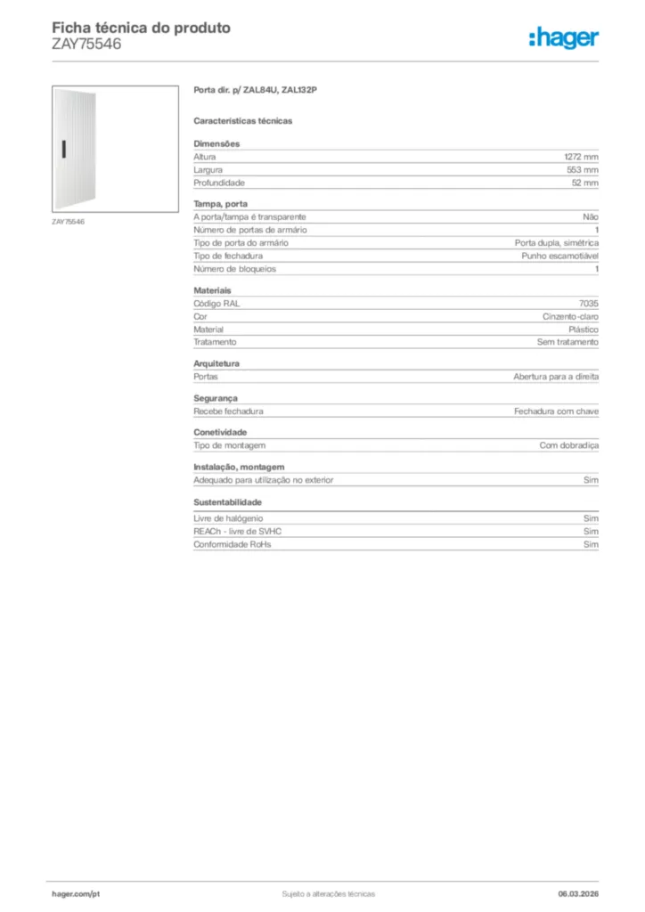 Imagem Hager Ficha técnica do produto ZAY75546 | Hager Portugal