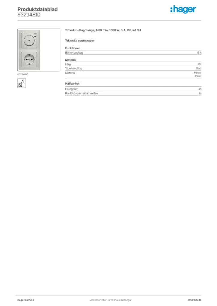Bild Hager Produktdatablad 63294810 | Hager Sverige