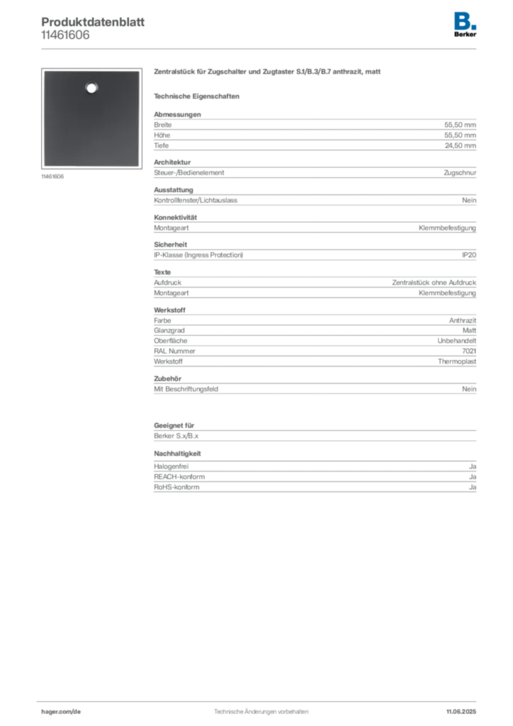 Bild Berker Produktdatenblatt 11461606 | Hager Deutschland