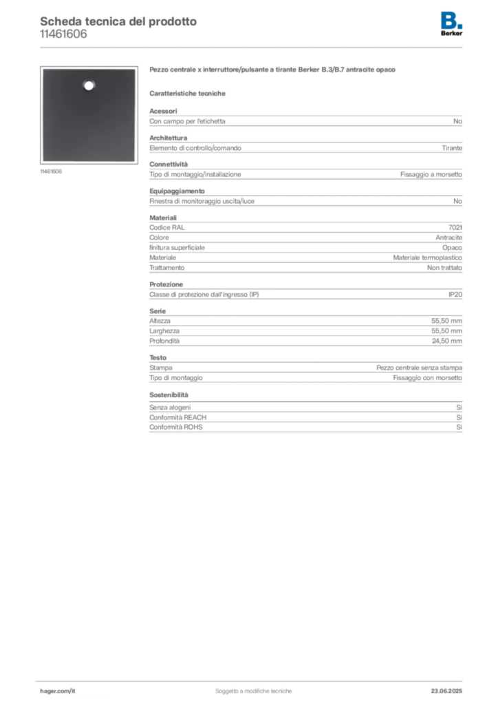 Immagine Berker Scheda tecnica del prodotto 11461606 | Hager Italia
