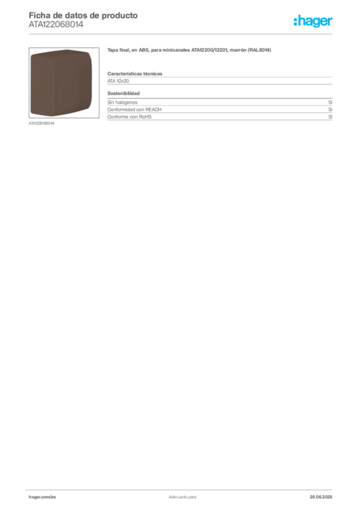 Imagen Hager Ficha de datos de producto ATA122068014 | Hager España