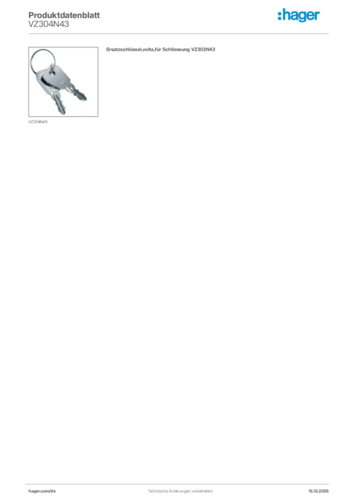 Bild Hager Produktdatenblatt VZ304N43 | Hager Deutschland