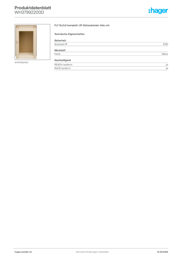 Bild Hager Produktdatenblatt WH37992200D | Hager Schweiz