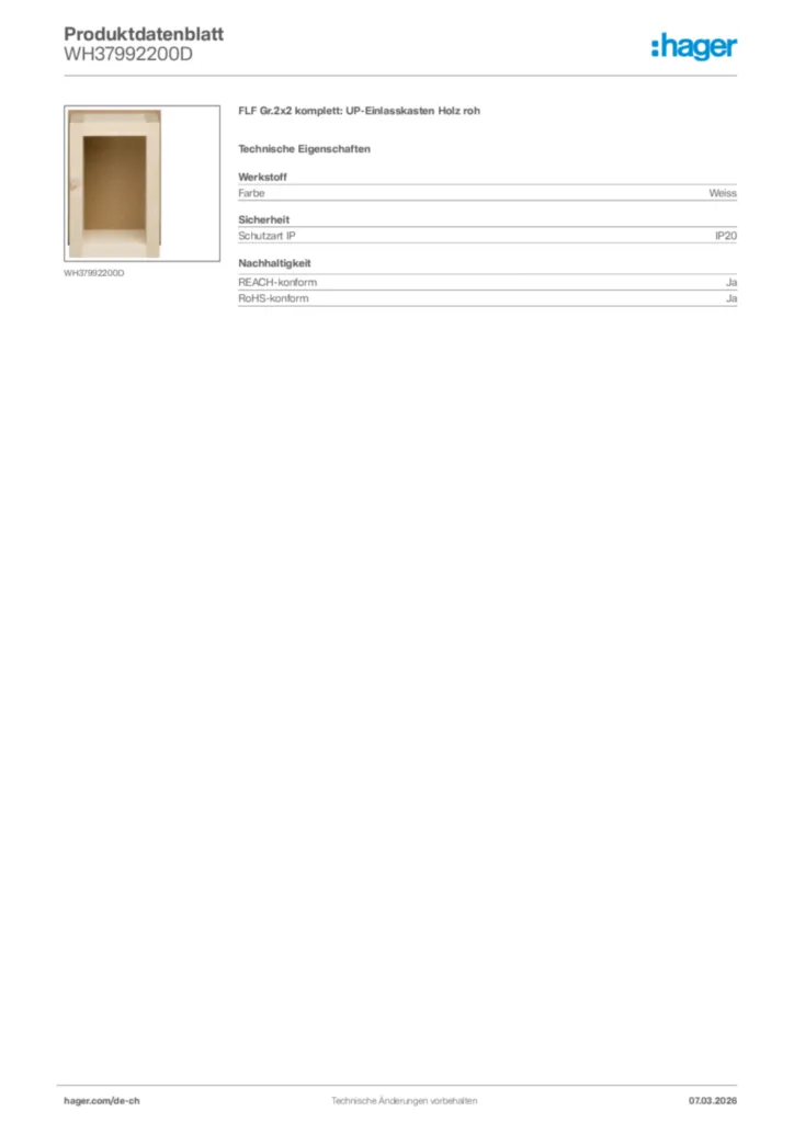 Bild Hager Produktdatenblatt WH37992200D | Hager Schweiz