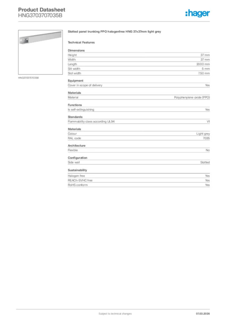 Image Hager Product data sheet HNG3703707035B  | Hager Africa