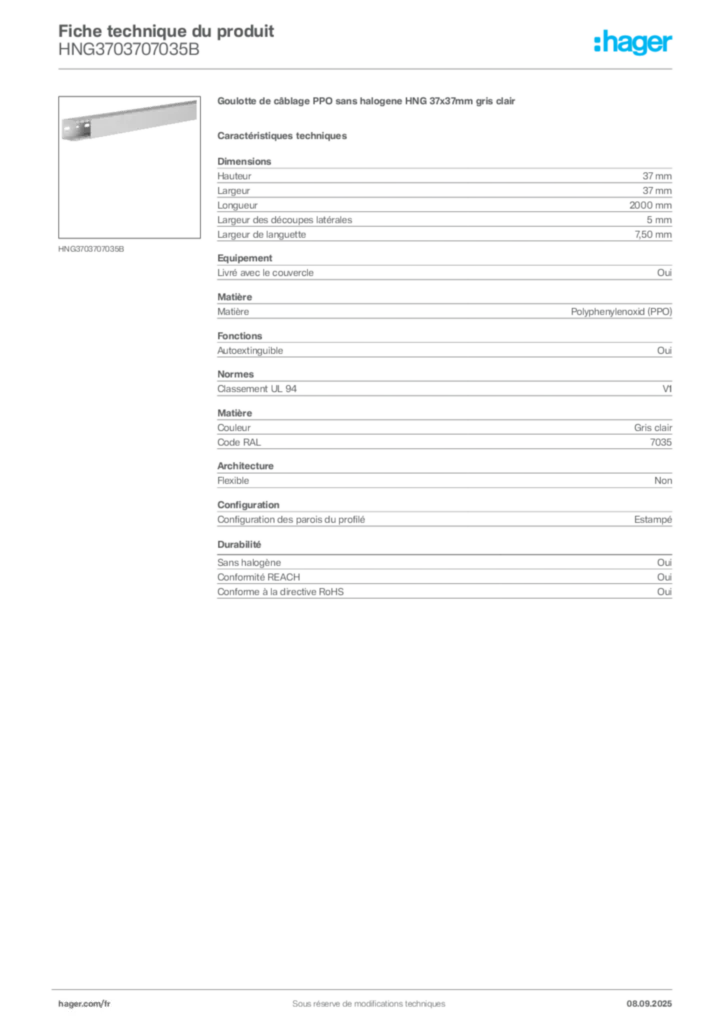 Image Hager Fiche technique du produit HNG3703707035B | Hager France