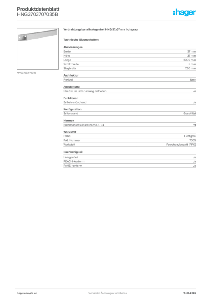 Bild Hager Produktdatenblatt HNG3703707035B | Hager Schweiz