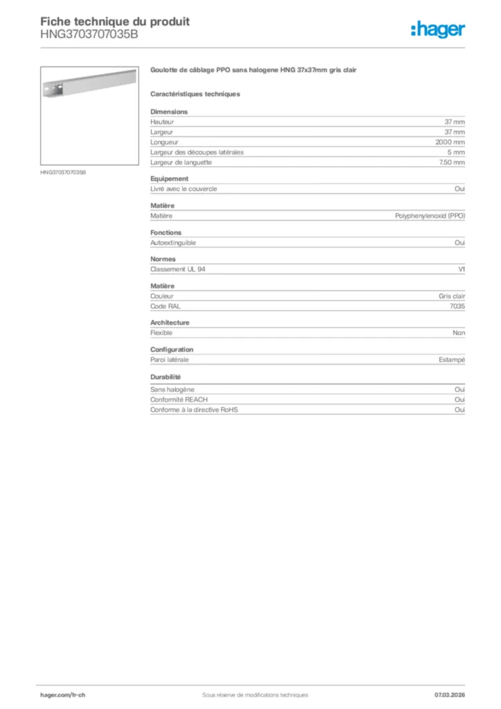 Image Hager Fiche technique du produit HNG3703707035B | Hager Suisse