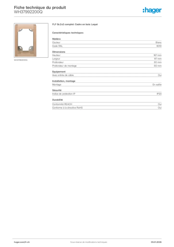 Image Hager Fiche technique du produit WH37992200Q | Hager Suisse